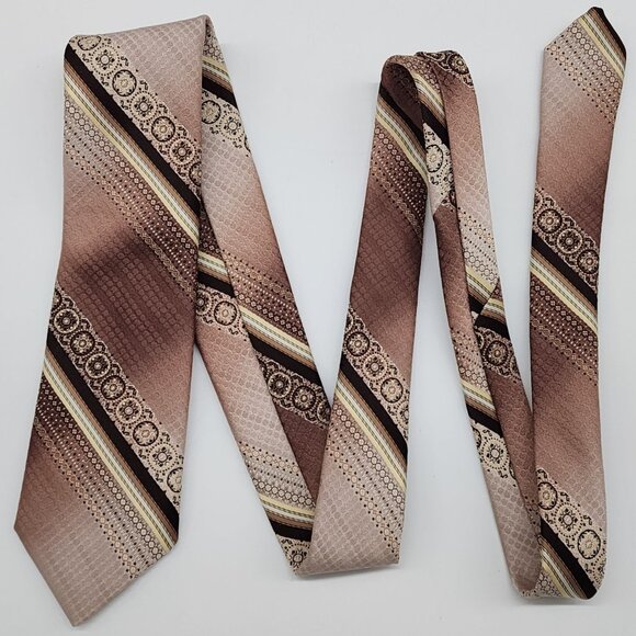 Lilly Dache Necktie Stripe Geometric Brown 3" W 54.5" L VTG Retro - Picture 1 of 6